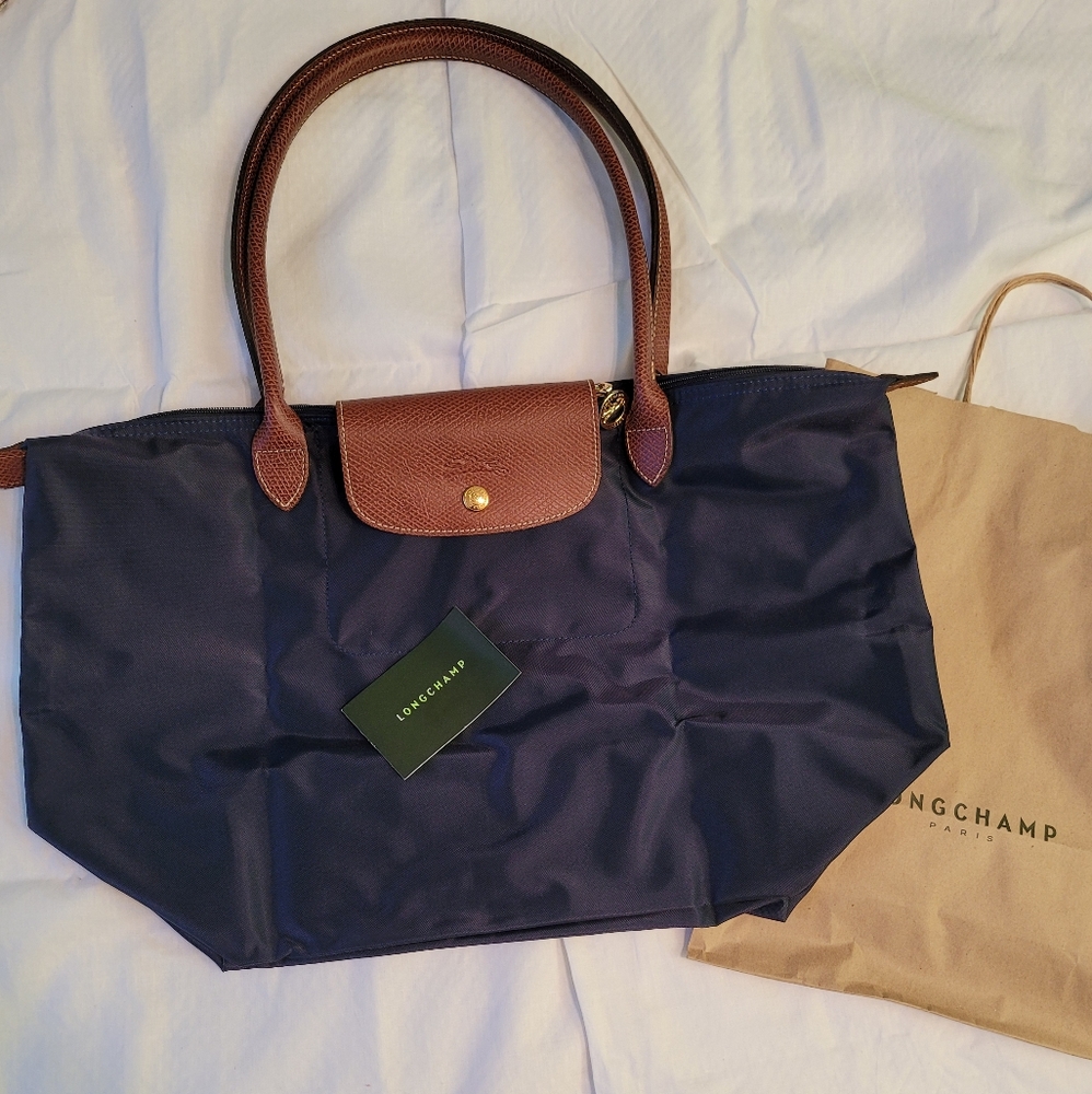 NWOT Longchamp Medium Le Pliage Tote Navy Blue